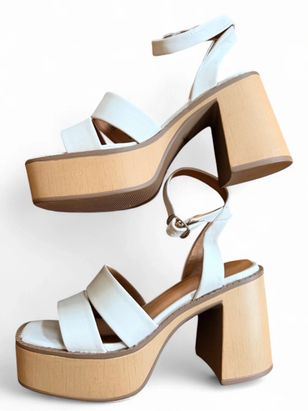 Report beige Leather Platform Ankle-Strap Sandals